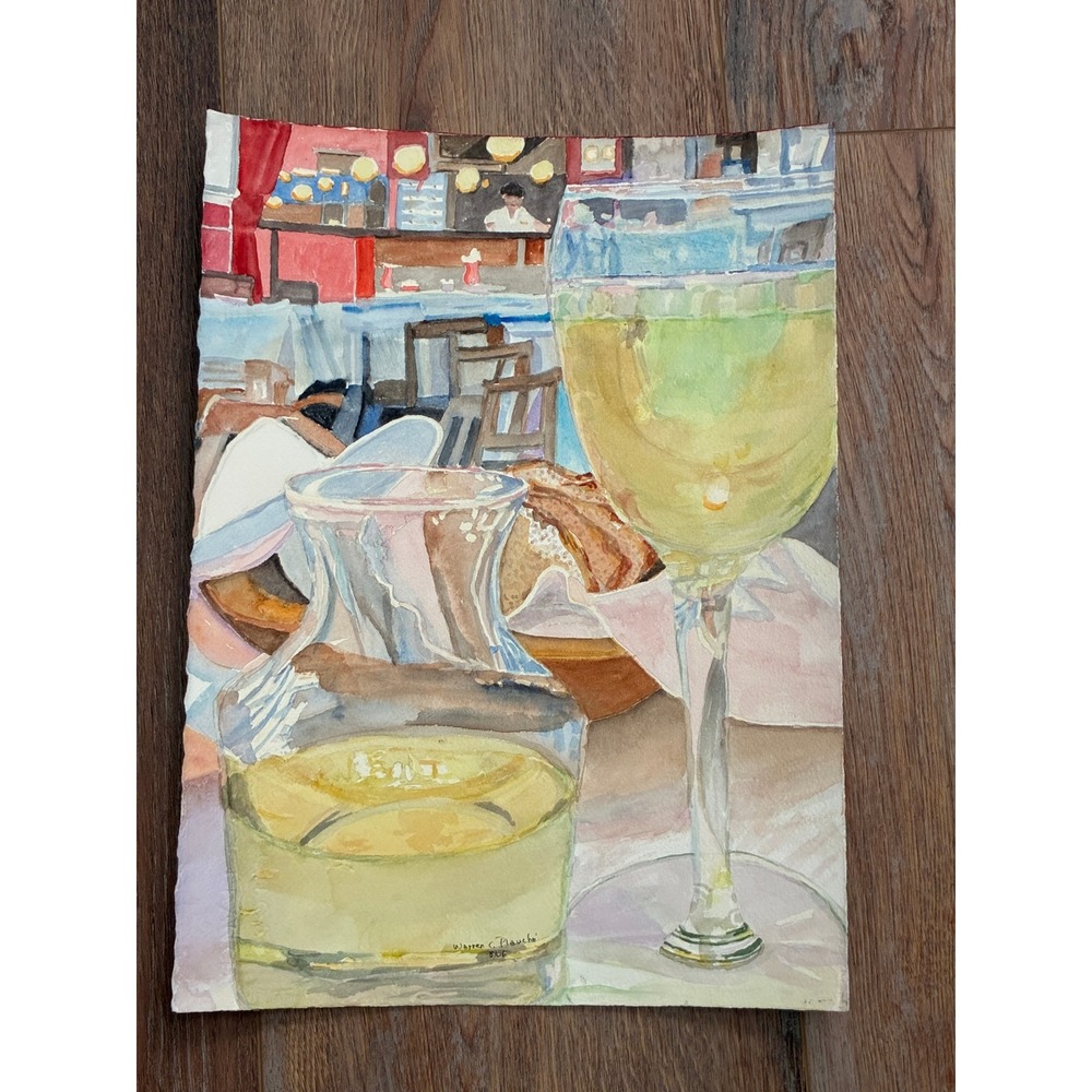 Macon Blanc at the Zinc 2006 Art Warren C Plauche Original Watercolor Painting